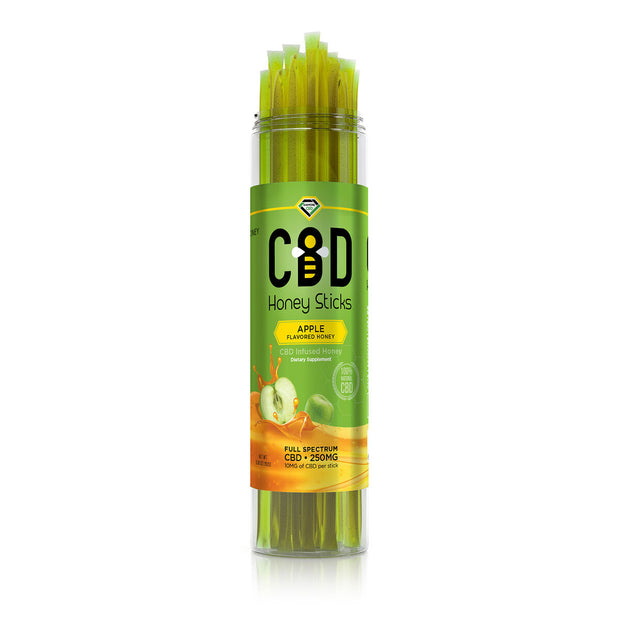 CBD Infused Honey Sticks - Apple Flavored - 250mg (25 Pack)