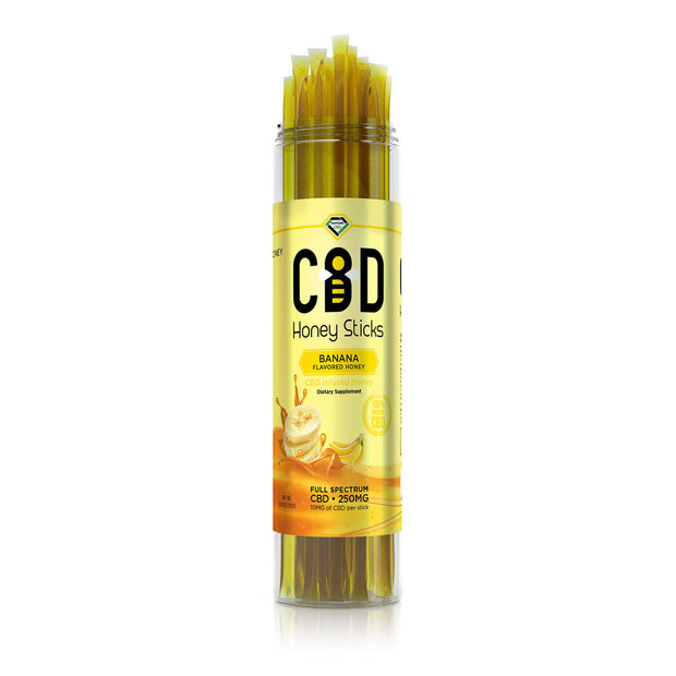 CBD Infused Honey Sticks - Banana Flavored - 250mg (25 Pack)