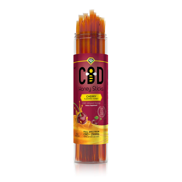 CBD Infused Honey Sticks - Cherry Flavored - 250mg (25 Pack)