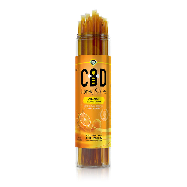 CBD Infused Honey Sticks - Orange Flavored - 250mg (25 Pack)