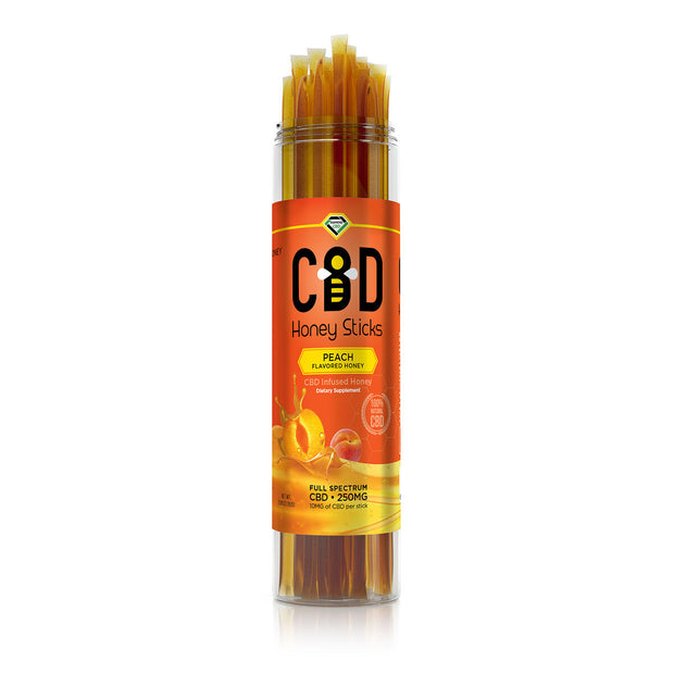 CBD Infused Honey Sticks - Peach Flavored - 250mg (25 Pack)