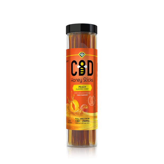 CBD Infused Honey Sticks - Peach Flavored - 250mg (25 Pack)