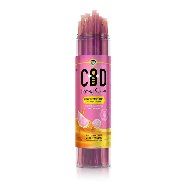 CBD Infused Honey Sticks - Pink Lemonade Flavored - 250mg (25 Pack)