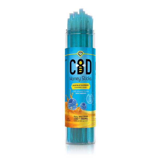 CBD Infused Honey Sticks - Blue Raspberry Flavored - 250mg (25 Pack)