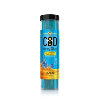 CBD Infused Honey Sticks - Blue Raspberry Flavored - 250mg (25 Pack)