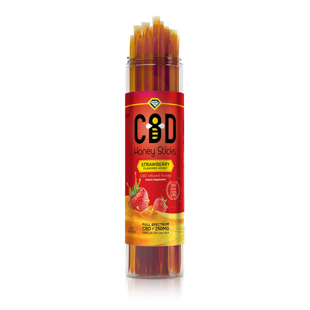 CBD Infused Honey Sticks - Strawberry Flavored - 250mg (25 Pack)