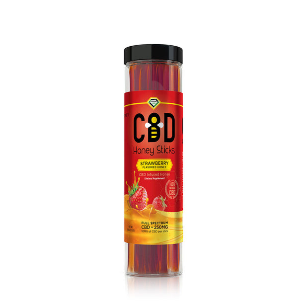 CBD Infused Honey Sticks - Strawberry Flavored - 250mg (25 Pack)