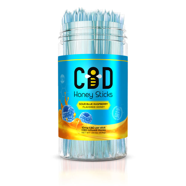 CBD Infused Honey Sticks - Blue Raspberry Flavor - 1000mg (100 Pack)