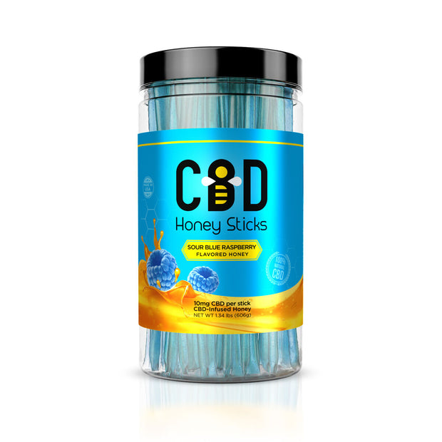 CBD Infused Honey Sticks - Blue Raspberry Flavor - 1000mg (100 Pack)