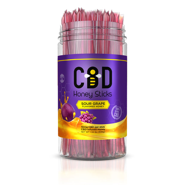 CBD Infused Honey Sticks - Sour Grape Flavor - 1000mg (100 Pack)